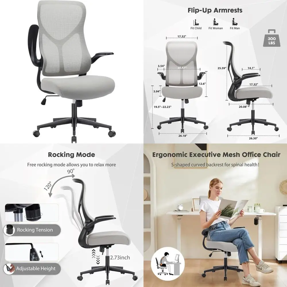 

Ergonomic High-Back Swivel Chair with Mesh and Wheels for Comfortable Gaming and Home Use, Grey