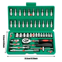 46Pcs Family Tools 1/4 Set Mechanic Tool Kits for Auto Repair Hous with Sockets Metric Hex Bit Socket Set inch Ratchet Wrench 3
