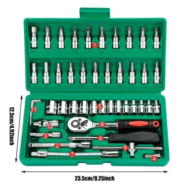 46Pcs Family Tools 1/4 Set Mechanic Tool Kits for Auto Repair Hous with Sockets Metric Hex Bit Socket Set inch Ratchet Wrench 3