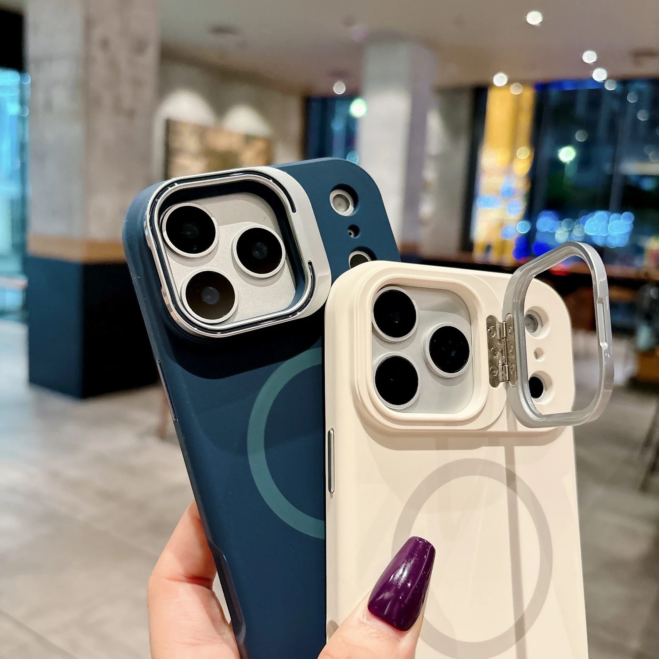 

Luxury Magnetic Liquid Silicone Phone Case for iPhone 17 Pro Max Air 16 15 14 13 12 Plus For Magsafe Lens Protect Stand Cover