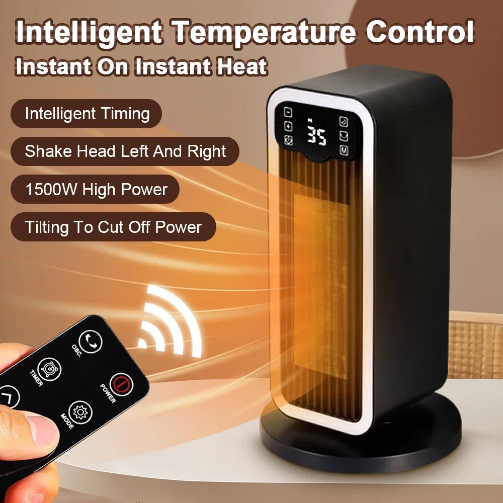 

Warmer Electric Heater 1500W Fan Heater Overheat & Tip-over Protection Remote Control Mini PTC Electric Fan Heater for Home Room