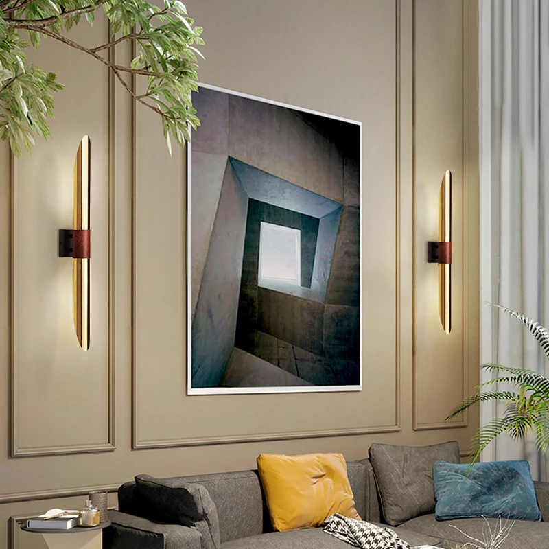 2026 Modern Long LED Wall Lamp Foyer Bedroom Sconce Aisle Dining Room Lighting Clear White Glass Gold Black Copper Iron