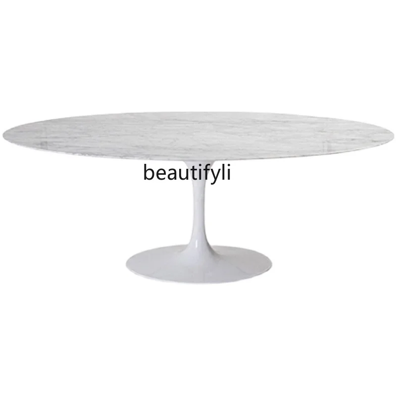 

Nordic Minimalist Living Room Oval Marble Meal Negotiation Stone Plate Rice Table Balcony Cream Style