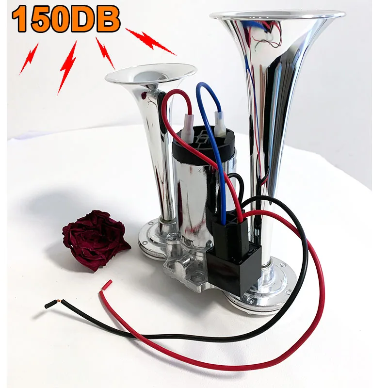 Super Loud 150DB Car Electric Dual Trumpet Horns 12V 24V Air Horn Speaker for Car SUV Vehicle Boat Train Motorcycle RV Truck