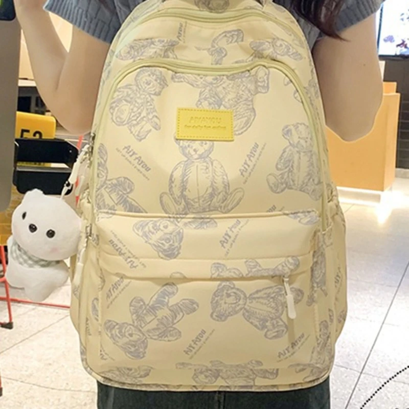 Women Travel Backpack Bear Print Backpack Girls Casual Daypacks Large Capacity Backpack Student School Bag for Everyday