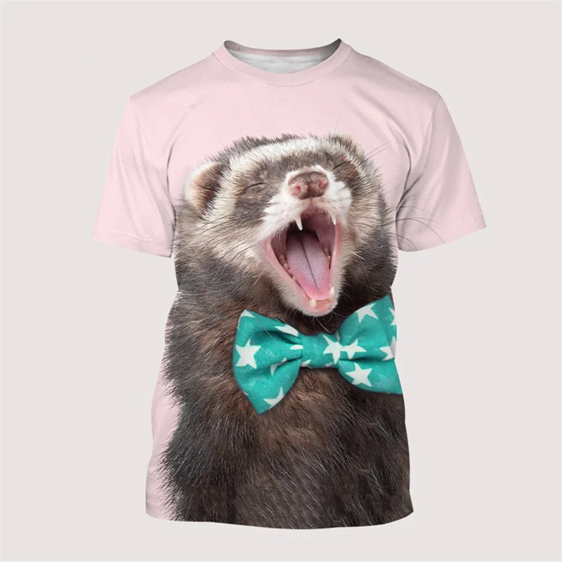 Cute Ferrets Pattern T-Shirt For Men Funny Animal 3D Printed Tees Summer Casual Short Sleeves Loose T Shirts Harajuku O-Neck Top