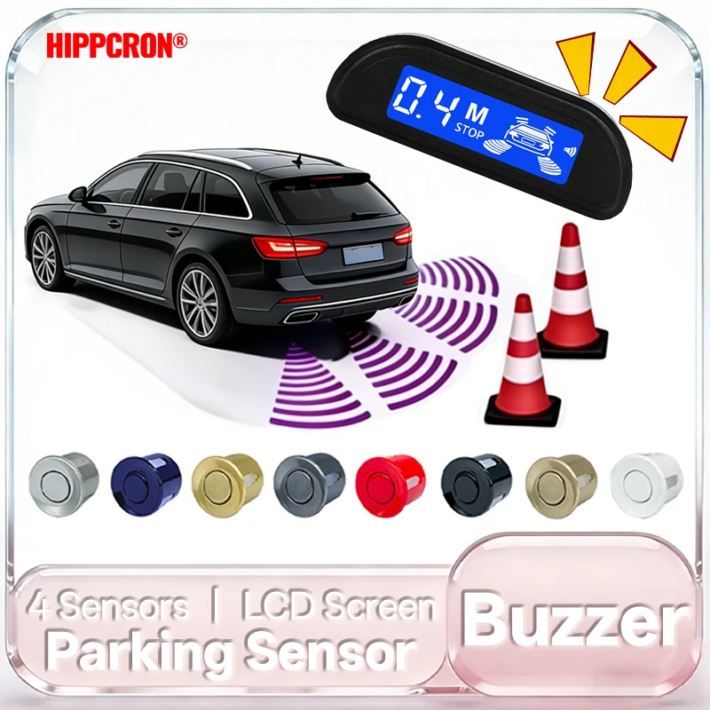 Hippcron Car Parking Sensors Parking Kit Display 22mm 4 Sensors Backlight Reverse Backup Radar Monitoring System 8 Colors