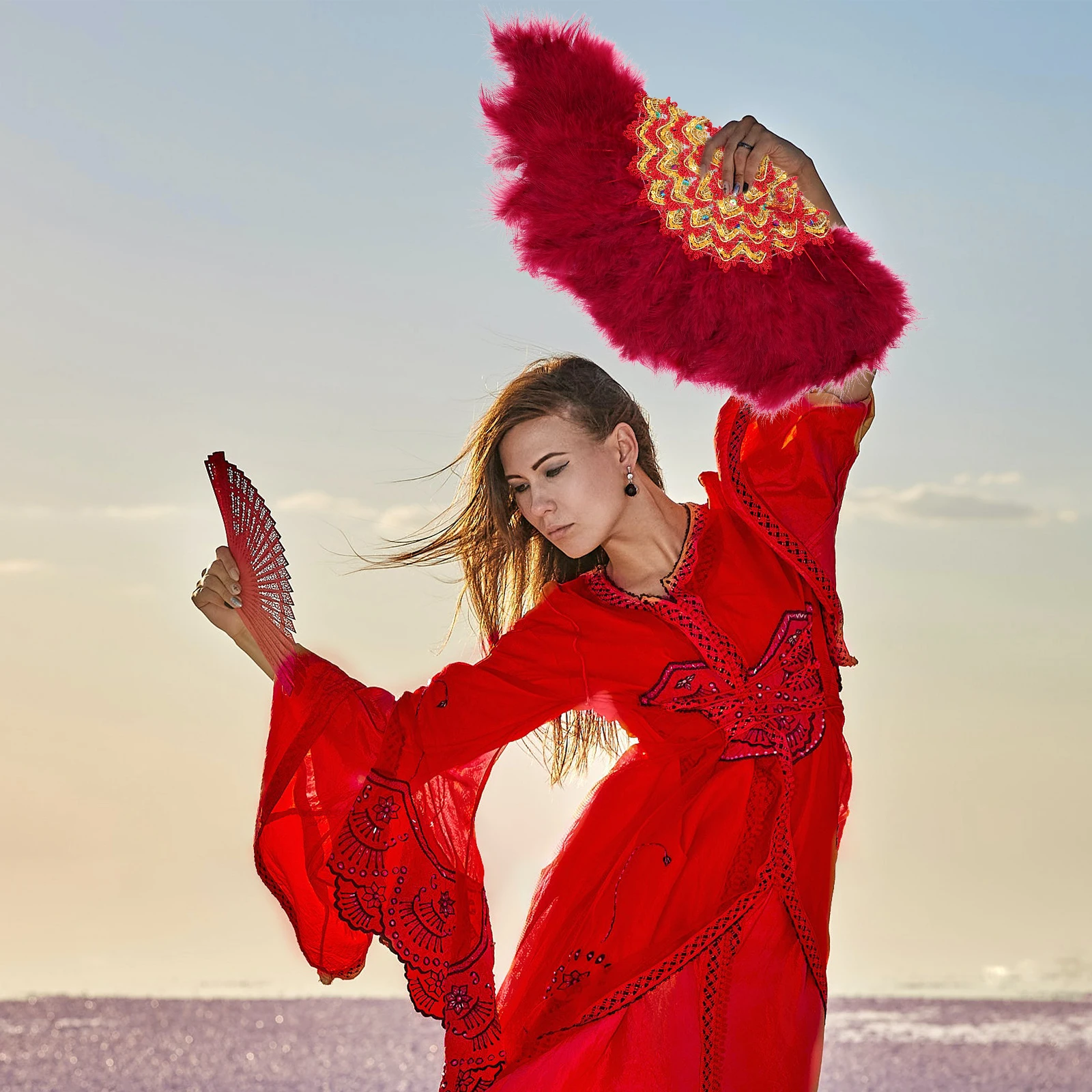 

Stylish Fan for Wedding Bridal Party Masquerade Dance Performance Handheld Decorative Fan Craftsmanship Bright Color