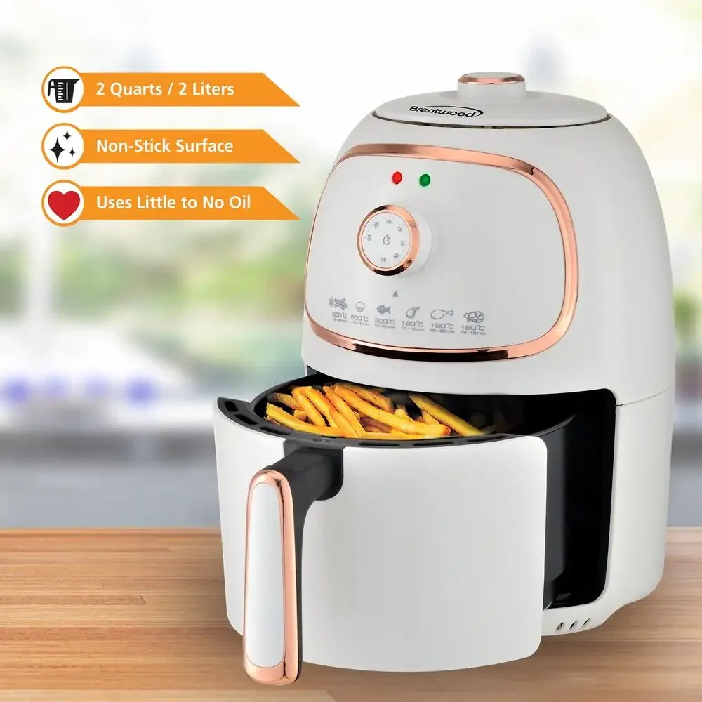 Electric Air Fryer 2-Qt. 1,200-Watt Timer Temperature Control Fryer White French Fries Onion Rings Chicken Wings Roasted Veggies