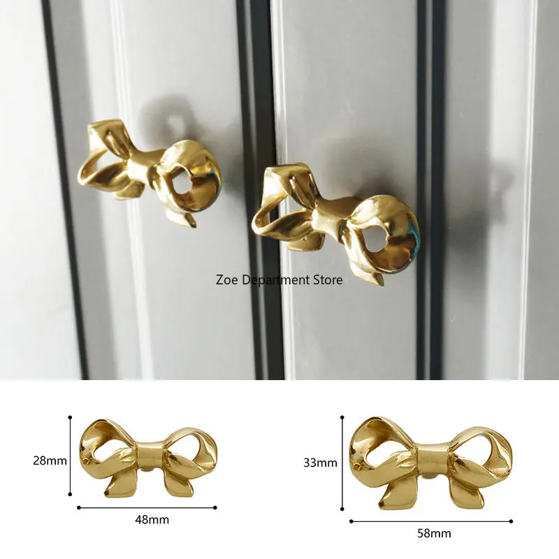 Brass Bow Tie Handle European Style French Cabinet Wardrobe Door Drawer Knobs Handmade Gold Furniture Pulls Home Decor