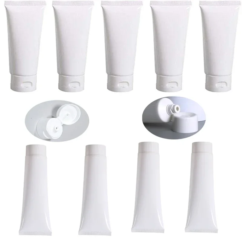 

100 шт. пустых белых пластиковых мягких тюбиков-бутылочек объемом 10-100 мл для путешествий, косметики, очищающих средств для лица, лосьонов, туалетных принадлежностей, образцов