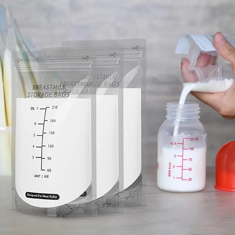 

Breast Milk Storage Bag 210ml Breast Milk Freezer Bag Organizer Double Zipper Closure Milk Container For Home Car Traveling