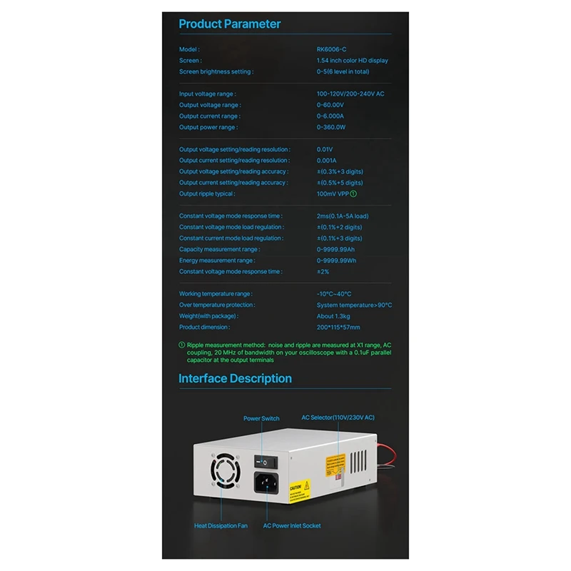 RD RK6006-C 60V 6A 4 Digit AC To DC Adjustable Digital Control Stabilized Lab Bench Power Supply Battery Charging, Easy To Use