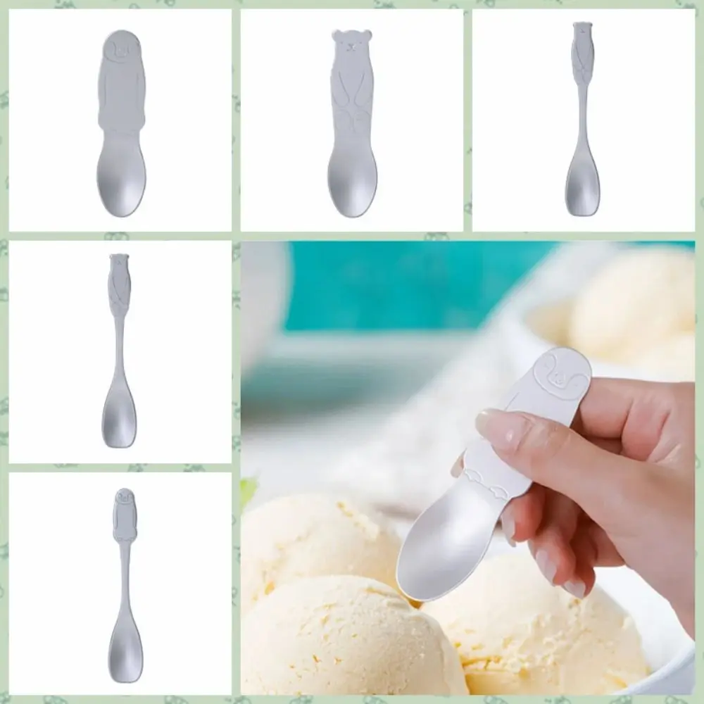Dessert Scoop Aluminum Ice Cream Spoon Japan Self-melting Type Dessert Spoon Penguin/bear Pattern Silver Coffee Spoon Cake