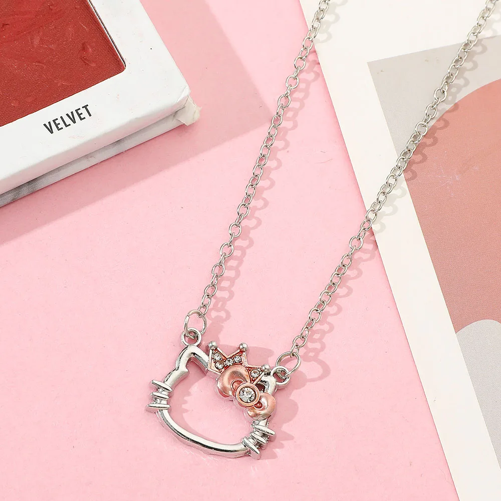 Sanrio Into the Classic Anime Character Hello Kitty Necklace Creative Anime Peripheral Hollow Hello Kitty Metal Necklace