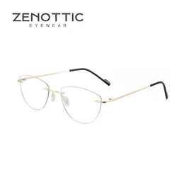 ZENOTTIC Fashion Cat Eye Rimless Optical Glasses Frameless Eyewear Women Non-Prescription High-quality Metals Eyeglasses R3001