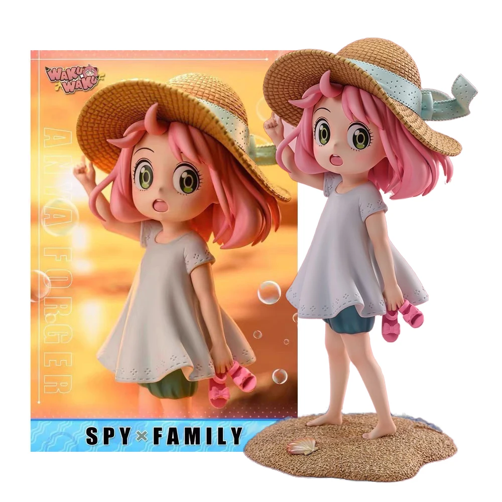 17CM Anime Spy × Family Anya Forger Figure Beach Queue Scene Base Model Toy Summer Dress Up Anya Gift Collection Action Figure