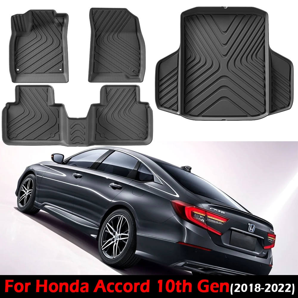 

For Honda Accord 10th Gen 2018-2022 TPE Floor Mats Cargo Liner Trunk Mats All-Weather Non-Slip Protection Black Accessories