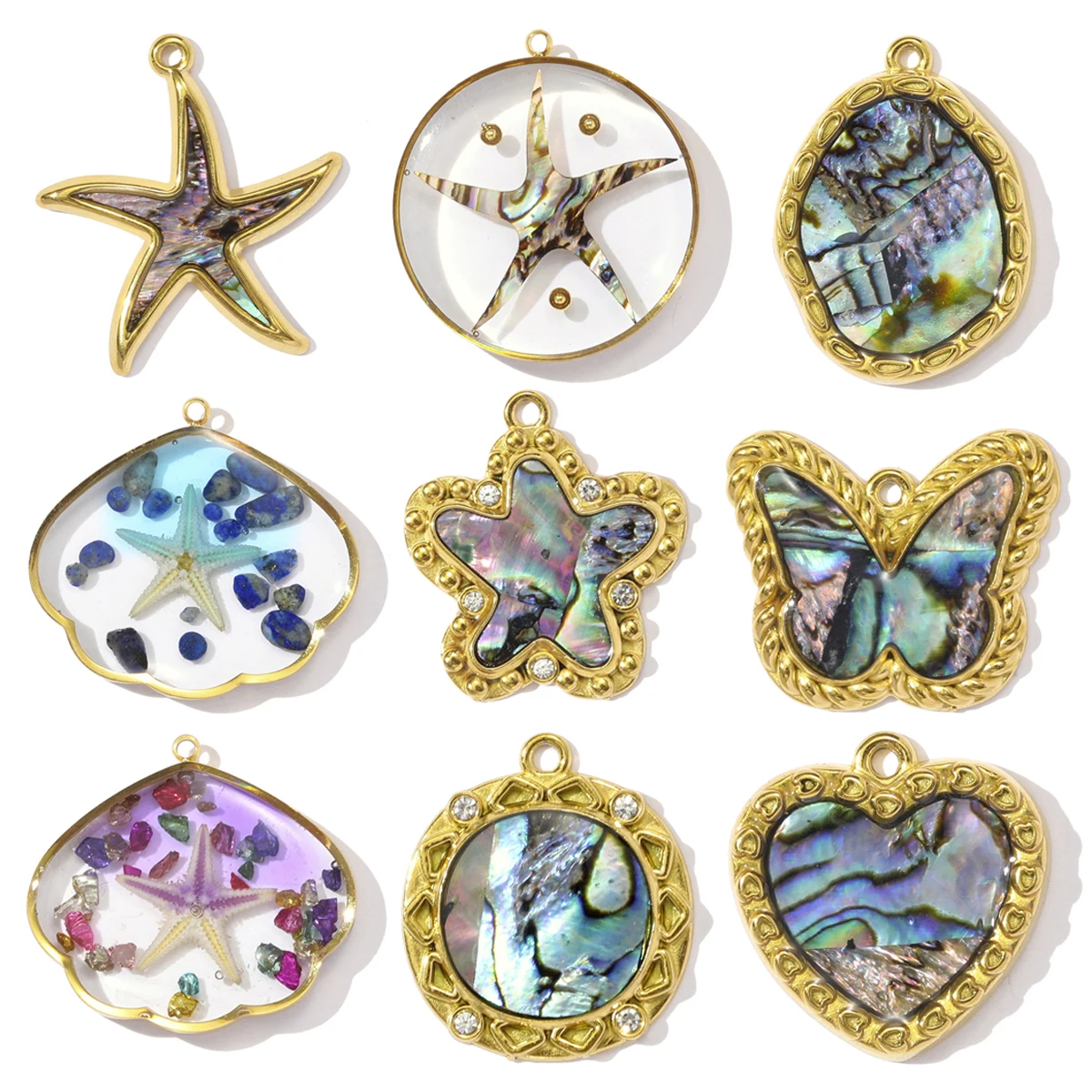 3pcs/Lot French Stainless Steel Abalone Love Heart Star DIY Earring Charms Butterfly Necklace Pendant Women Enamel Starfish Jewe