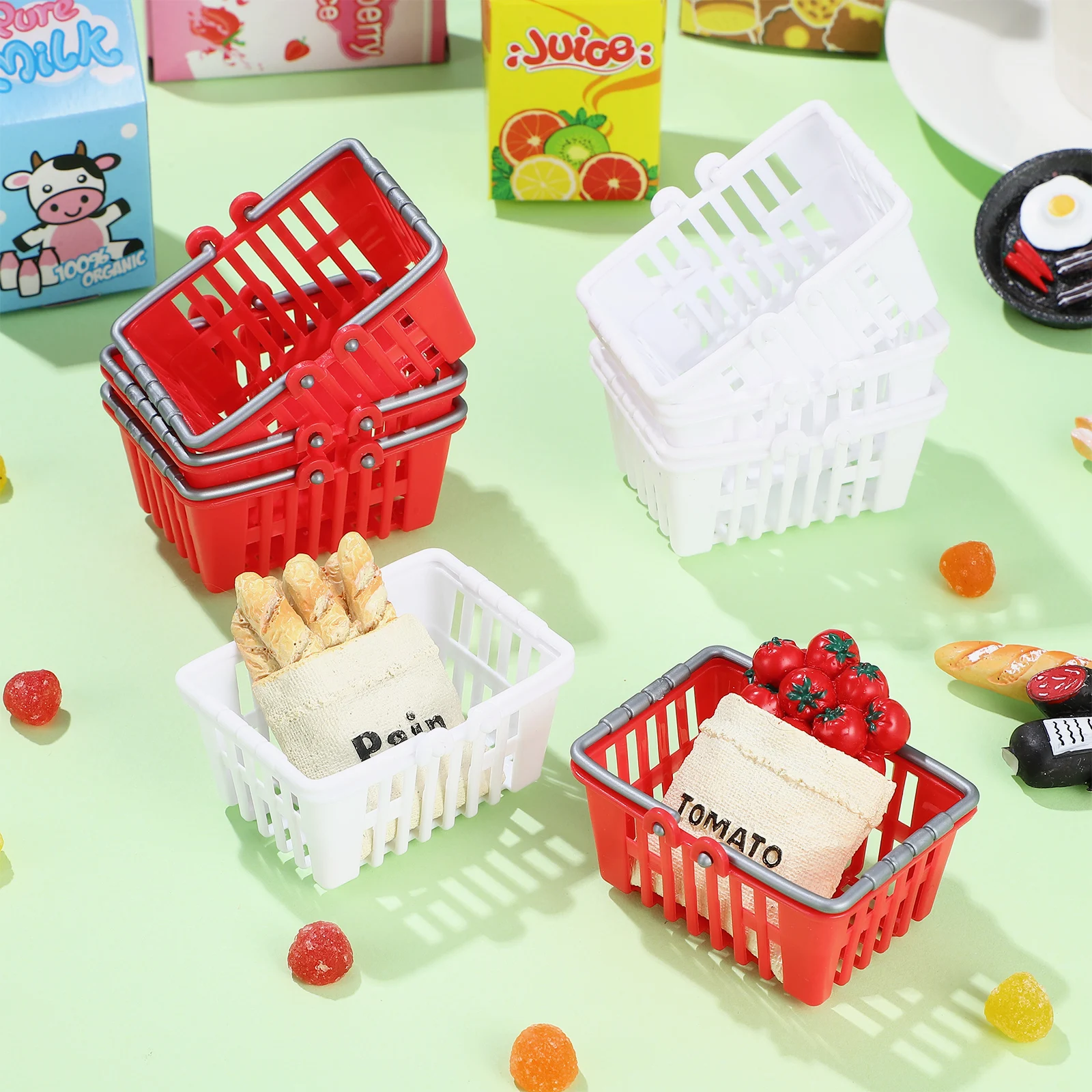 

20 Pcs Groceries Mini Shopping Cart Small Basket Toy Plastic Dollhouse Miniature