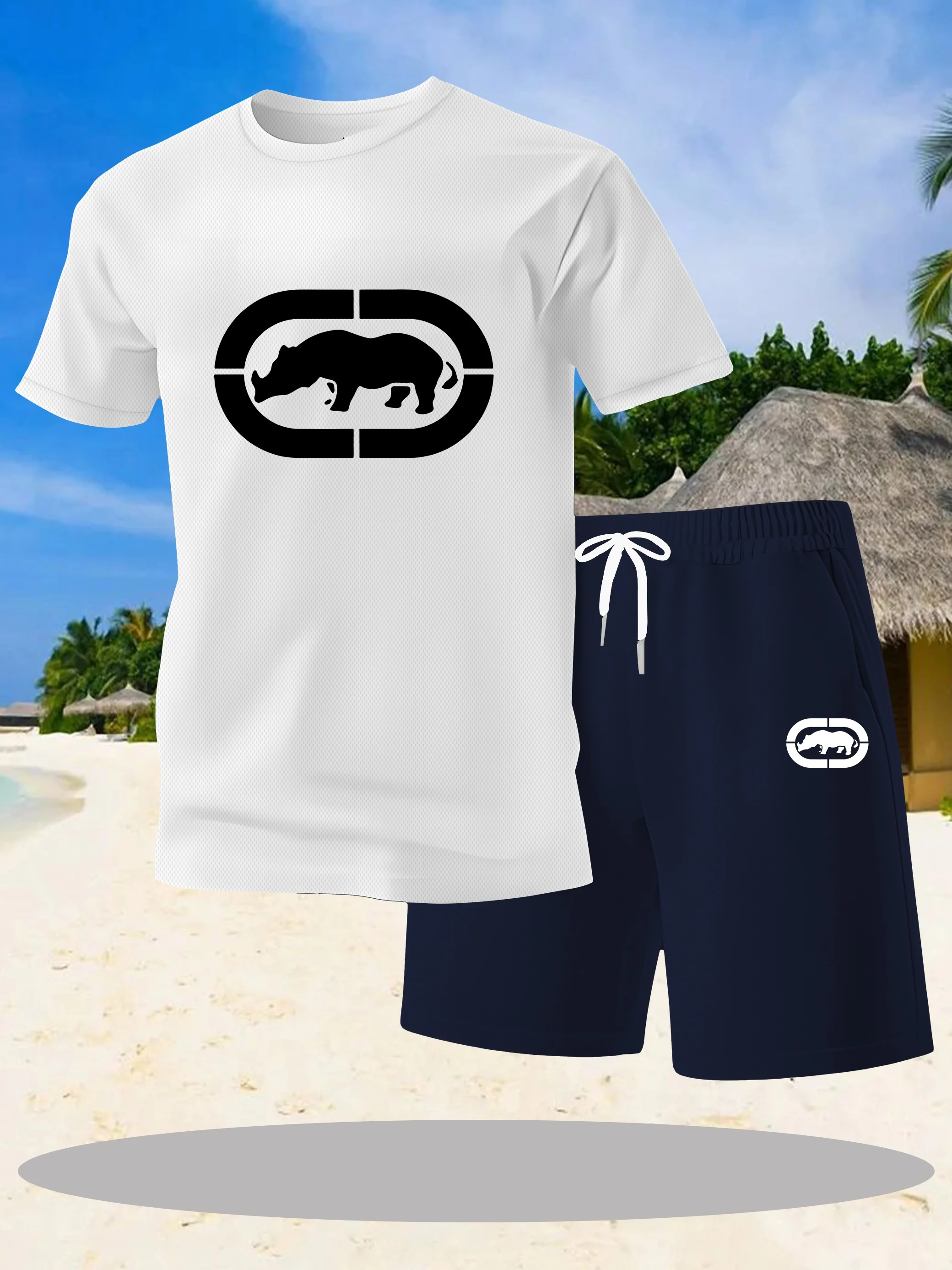 

Men's breathable T-shirt set, summer durable and comfortable short sleeved shorts 2-piece set