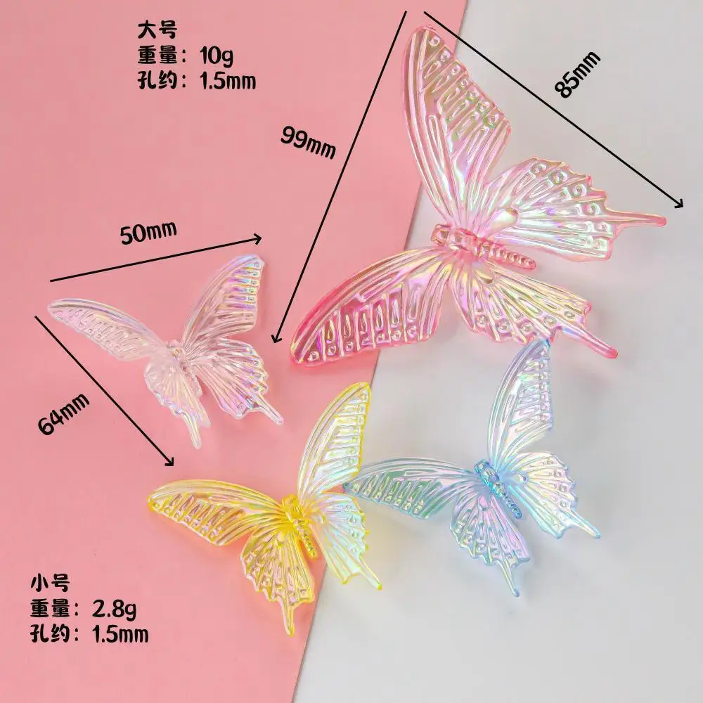 Resin Acrylic Large Shiny Colorful Butterfly One Hole Pendant Necklace Diy Jewelry Accessories Making Material 10pcs