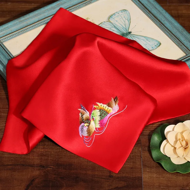 الحرير المطرزة يدويا منديل طبقة مزدوجة التوت الحرير اليوسفي بطة الحرير هدية منديل 35x35 سنتيمتر