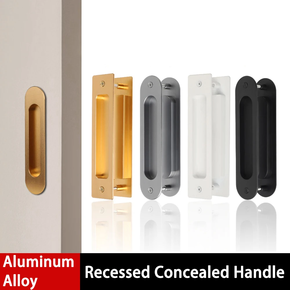 1Pcs Aluminum Alloy Concealed Buckle Embedded Sliding Door Handles Double-sided Self-adhesive Kitchen Balcony Door Handle