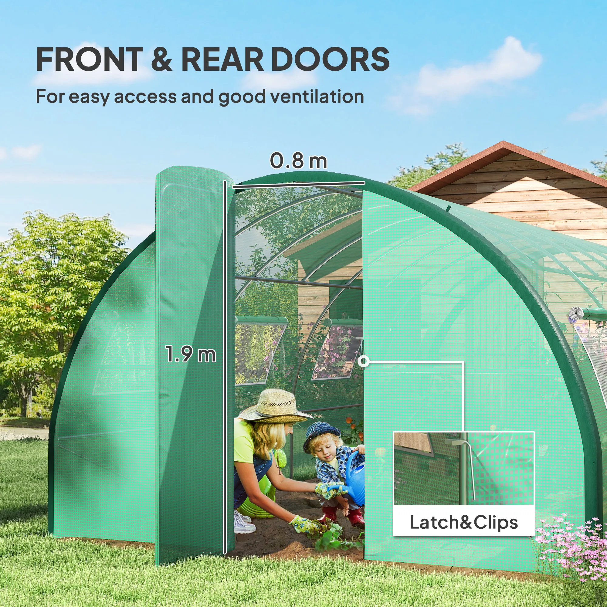 6 X 3(m) Upgraded Polytunnel Greenhouse with 2 Hinged Doors & 8 Windows, Green
