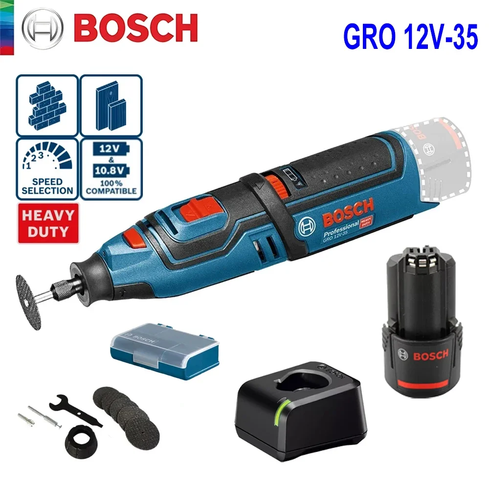 

Беспроводная шлифовальная машина Bosch GRO 12 В-35, 12 В, электрический вращающийся многоцелевой инструмент для гравировки, полировки, сверления, электроинструментов