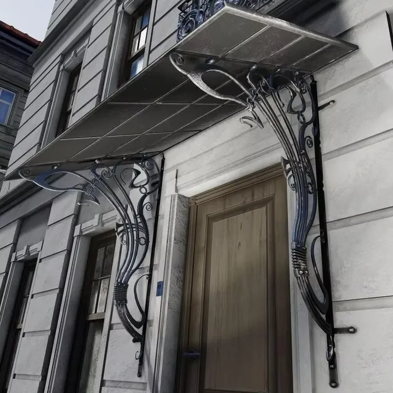 Glass Canopy for Front Door Tempered Glass Panel With Cast Iron Frame Sophisticated Entrance Design
