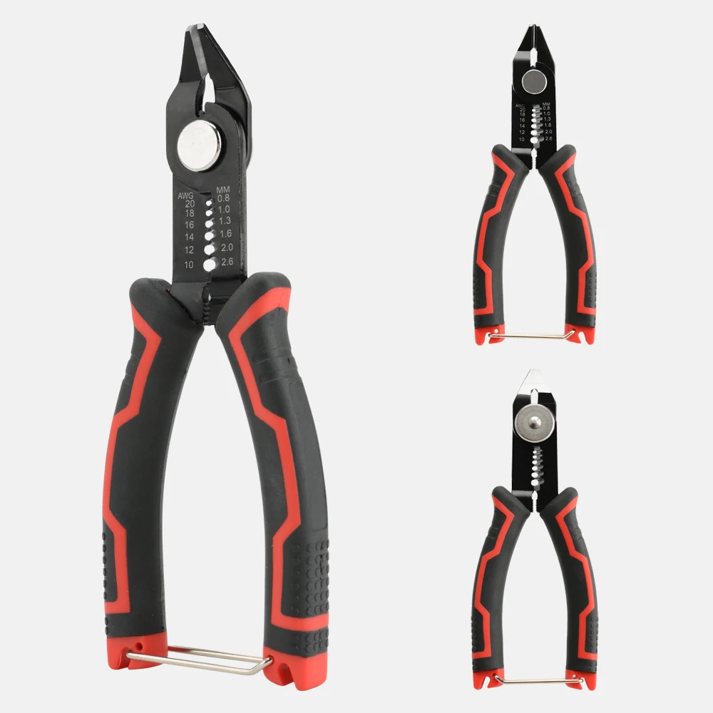 Wire Stripper and Cutters Pliers 10-22 AWG Wire Stripper Tool 6-inch Flush Cutters with Safety Lock and Curved Bevel Design