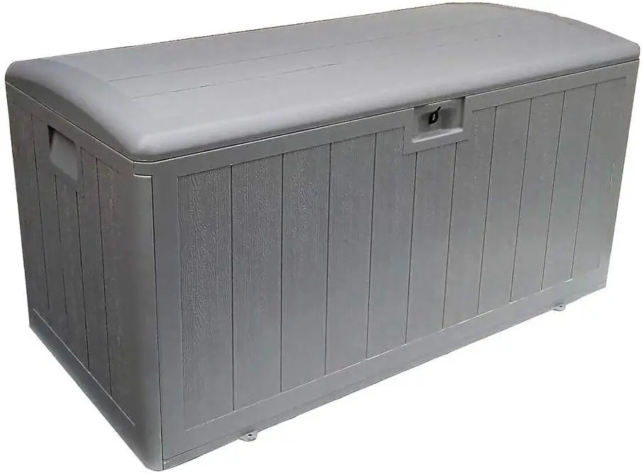 105 Gallon Weatherproof Large Double Wall Plastic Outdoor Patio Storage Deck Box with Soft-Close Lid, Driftwood Gray