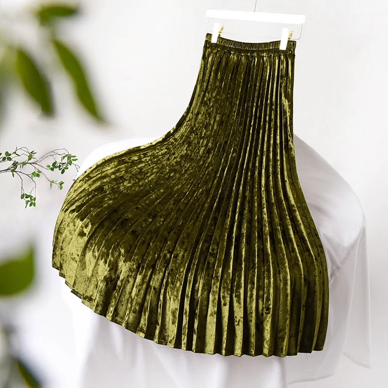 

Thick 6 Colors Diamond Velvet Skirt, Glossy Accordion Pleated A-line Pleated Skirt for Women, 78cm in Length,autumn and Winter