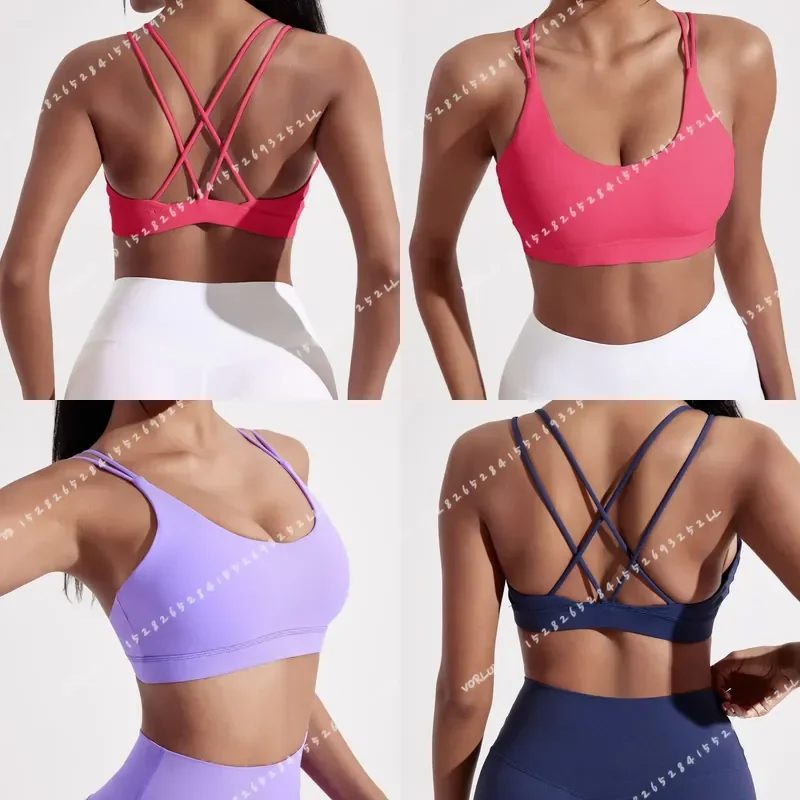 Solid Color Cross Back Sports Bra High Support Padded Yoga Top Women Tight Fitness Gym Workout Underwear for Training