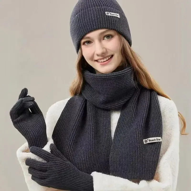 Herbst Winter frauen Hut & Handschuh Sets gestrickte Kalt-beweis Mode Touch handschuh Hüte Verdickte Schal Warme Drei-stück Sets frauen