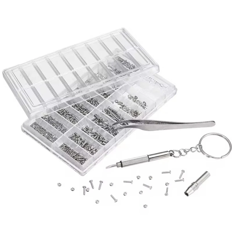 1000pcs 18 Sizes Eyeglasses Screws Repairing Tools Accessories Kit Optical Glasses Repair Parts Screw with Tweezers Screwdriver