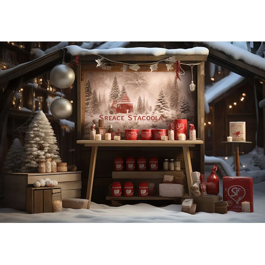 Avezano Photography Background Winter Snowy Christmas Outdoor Shop Bus Hot Cocoa Children Portrait Photocall Props Photo Studio