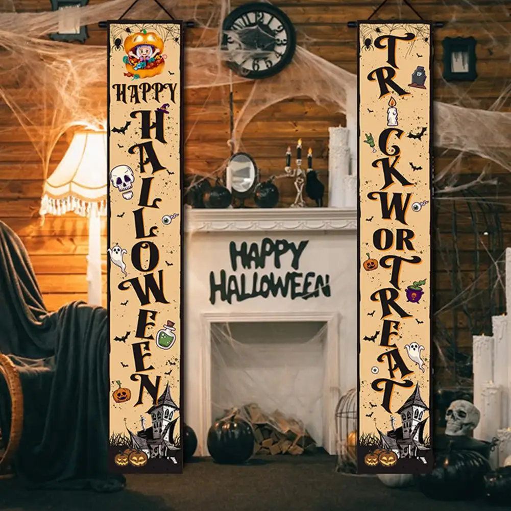 Halloween trik atau suguhan Halloween seram dekorasi Halloween rumah hantu pola labu spanduk pintu trik atau memanjakan untuk A