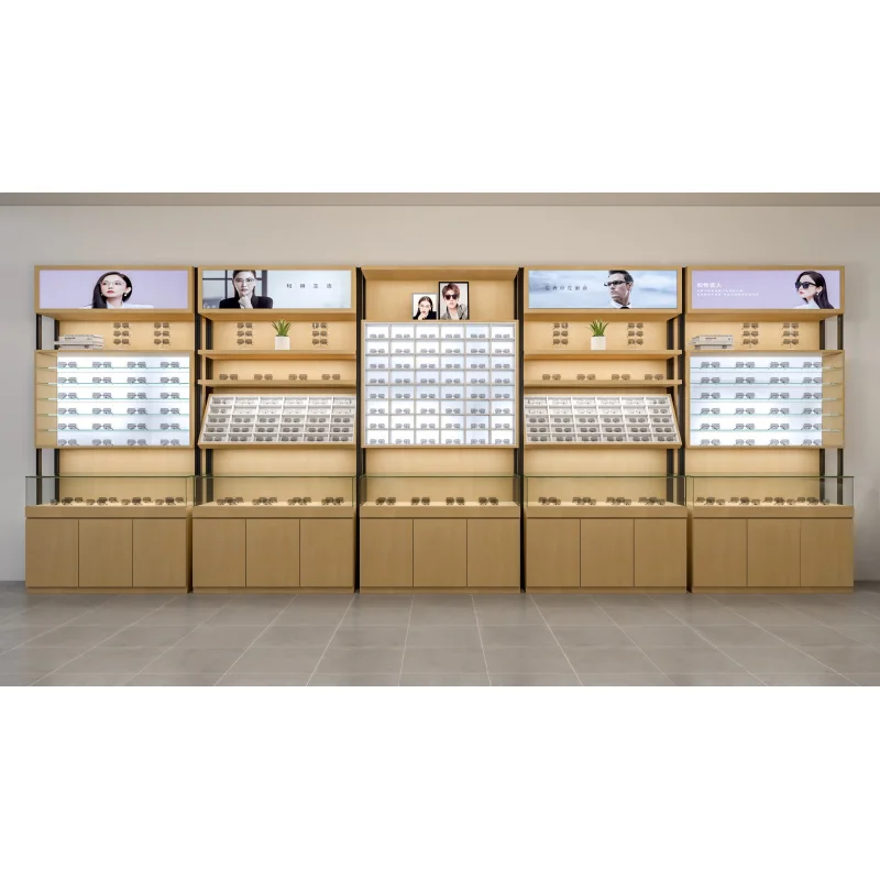 custom.LISI Luxury Eyeglass Frame Display Stand Customized LED Lighting Silver Mirror Store Design Glasses Store or Cabinet