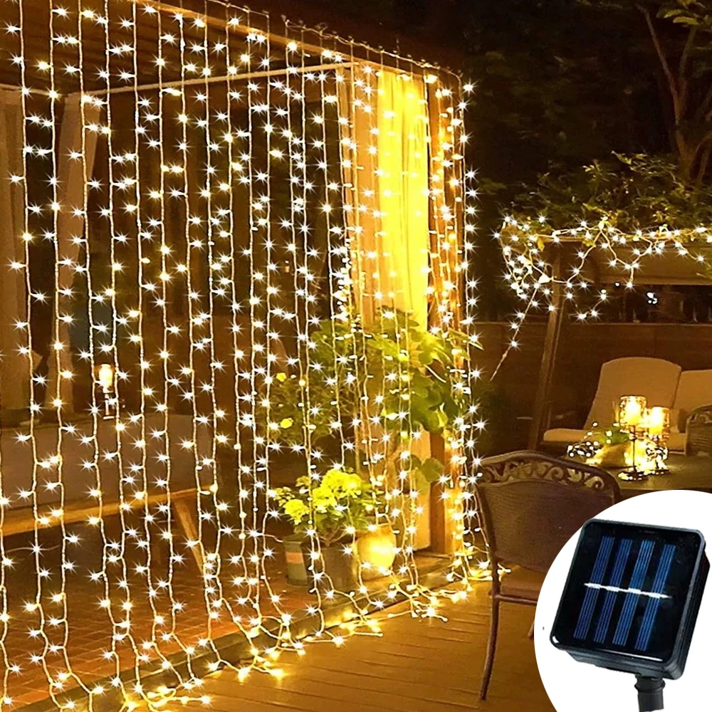 3M 8 Mode LED Solar Energy Curtain String Lights Holiday Garland Lamp Home Garden Christmas Party Atmosphere Decoration