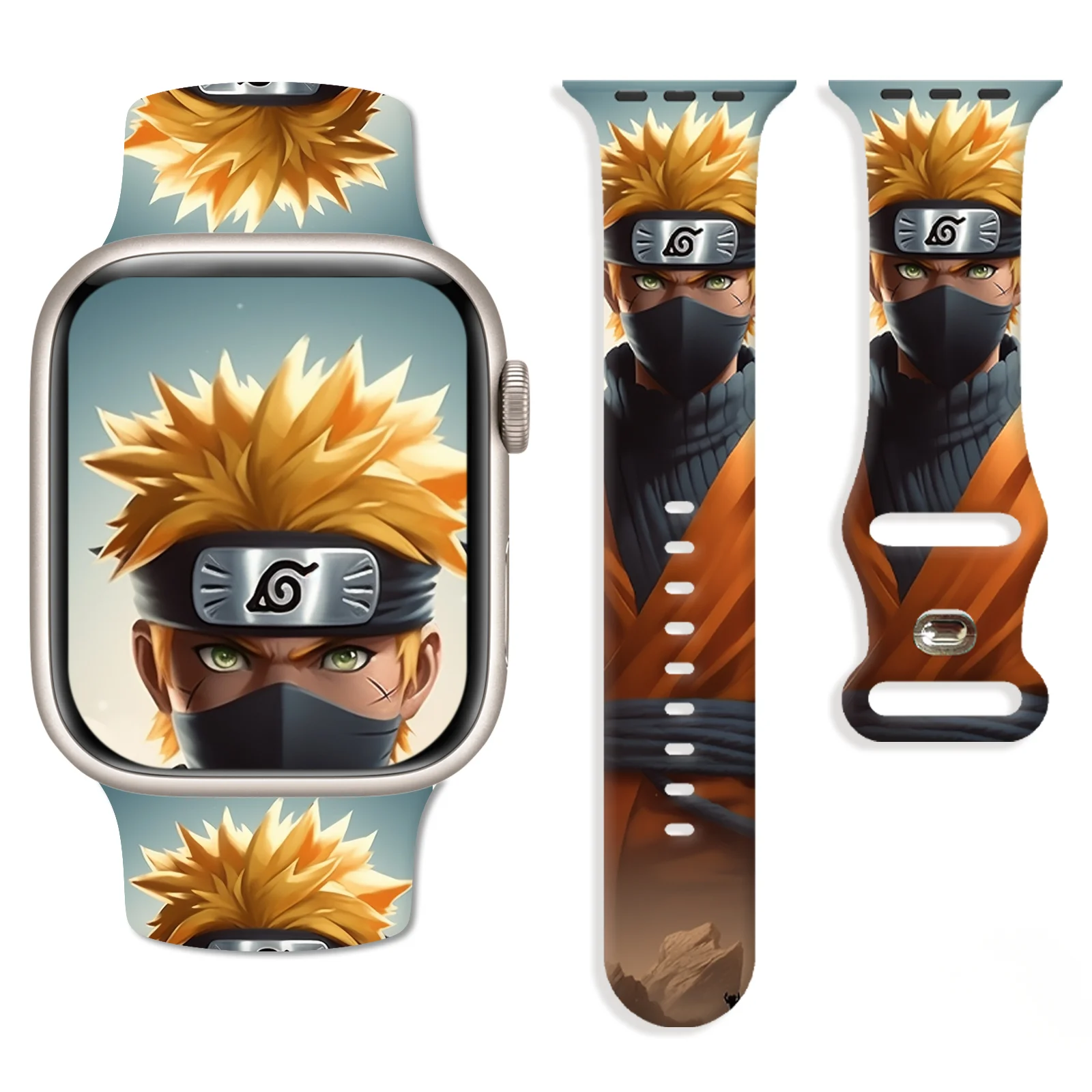 Correa con patrón de la serie Justice Naruto para Apple Watch 11/10/9/8/SE, correa de silicona de repuesto suave impermeable 46mm/45mm/44mm/42mm