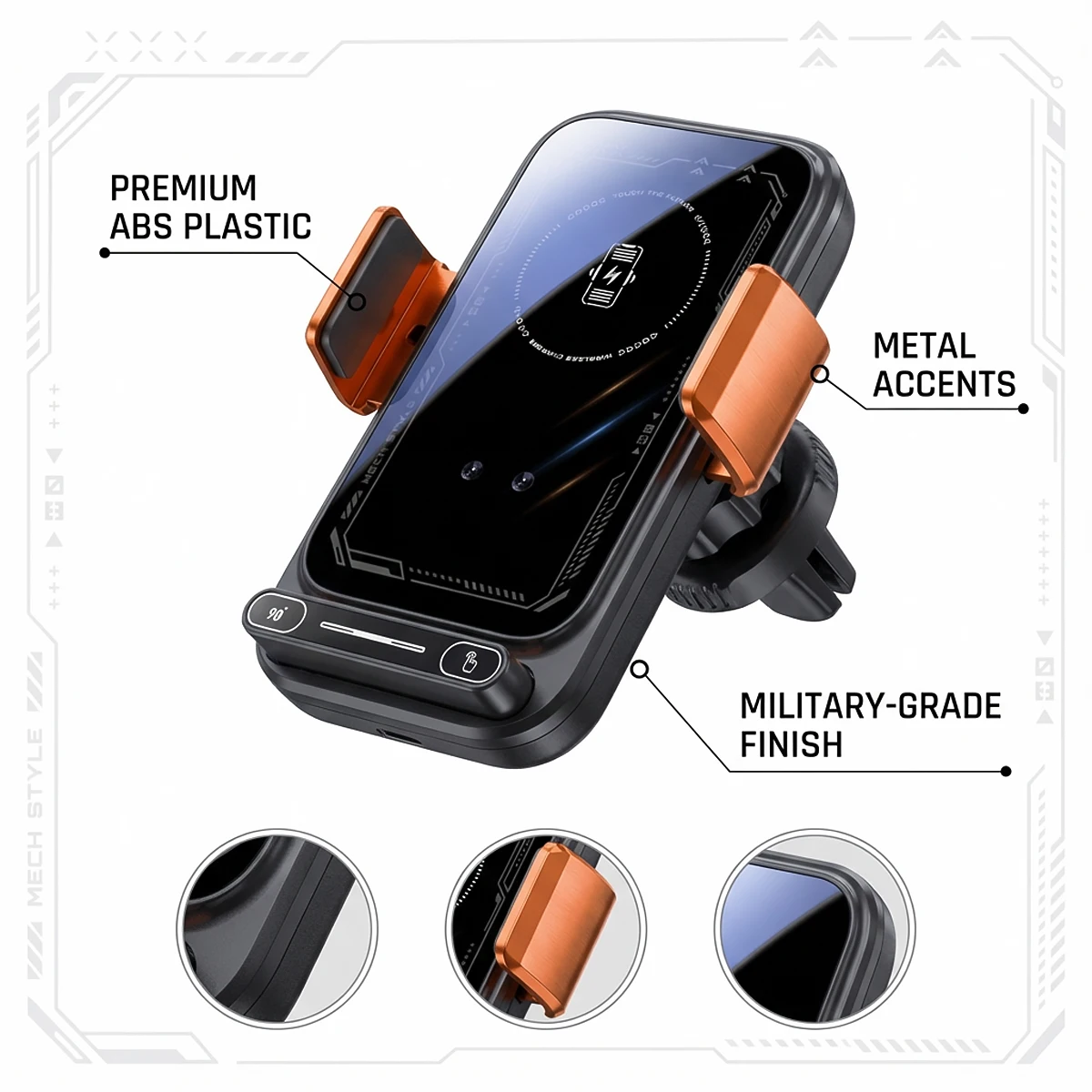 Auto-Sensing Qi Fast Wireless Charger Autotelefonhalter Halterung One-Touch Release & Rotation Drehbarer USB-Anschluss für iPhone Android – Detail 2