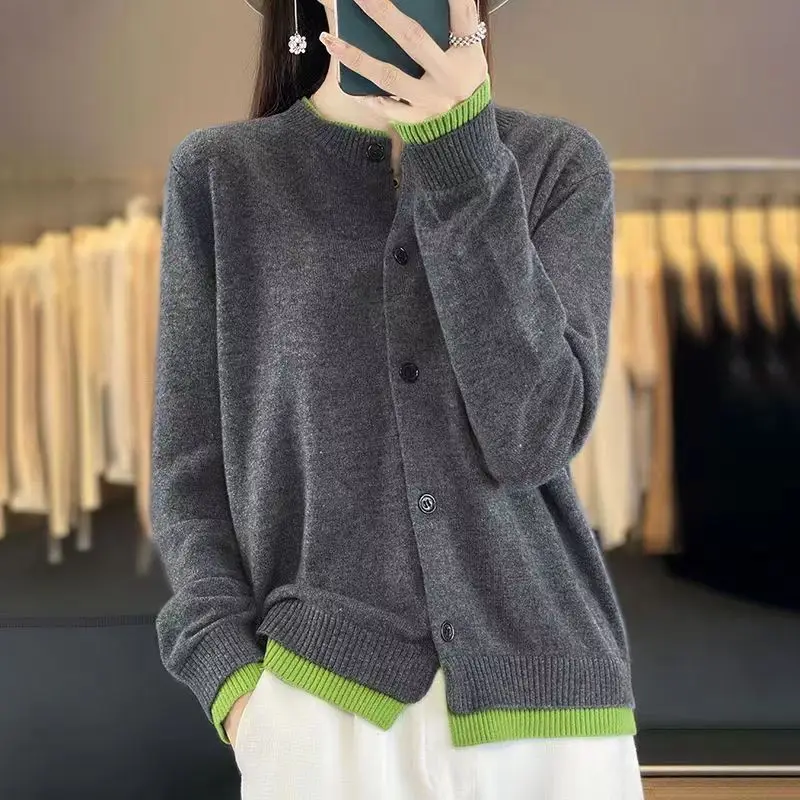 Herbst und Winter Zweiteilige Pullover mit Rundhalsausschnitt Lässige und vielseitige modische Strickjacken Jacken Langarmoberteile