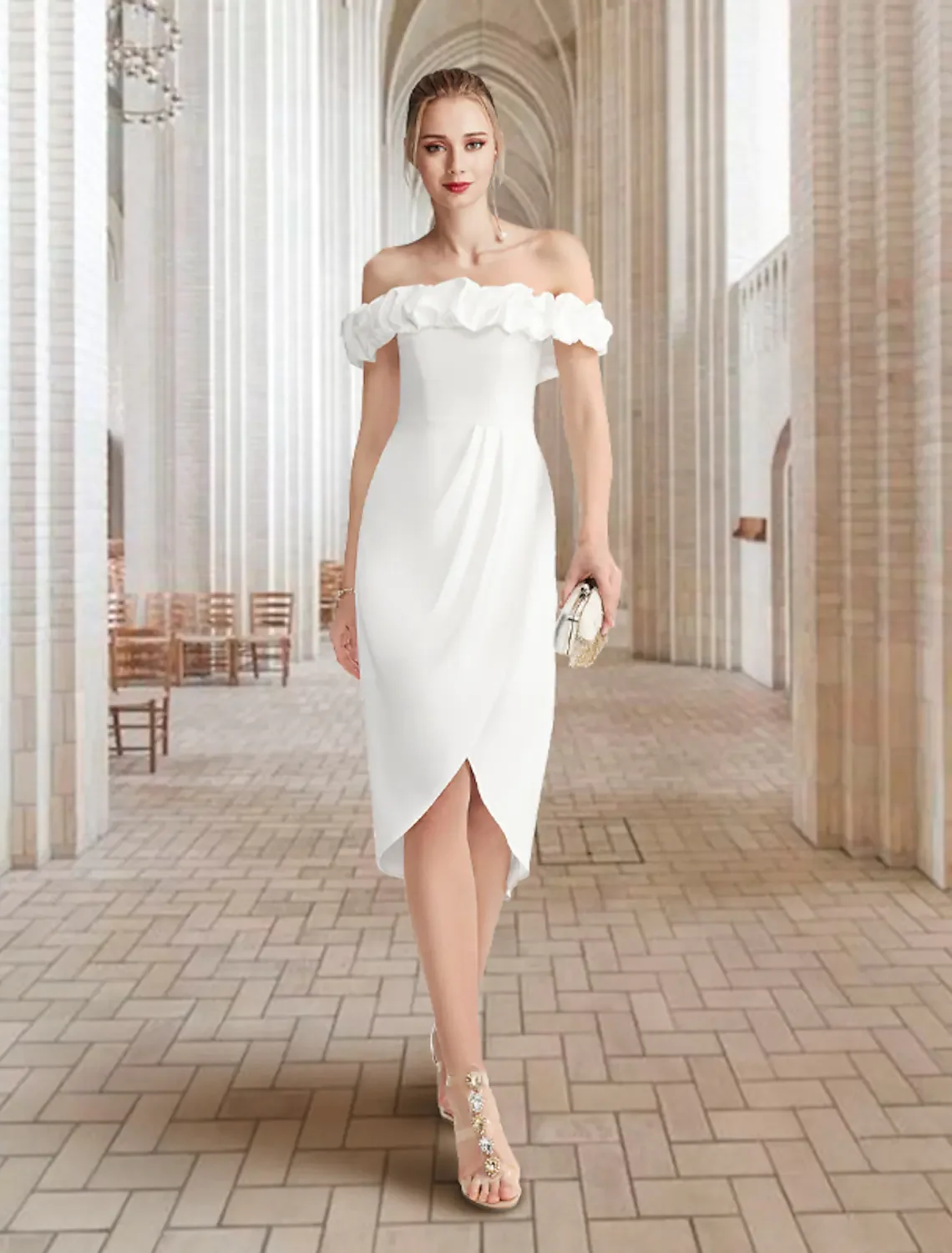 Vkd'appareils-Robe de Mariée Blanche en Satin, Simple, Vintage, Sexy, Petit Dos auxavec Fente sur le Devant, Longueur aux Genoux, 2022