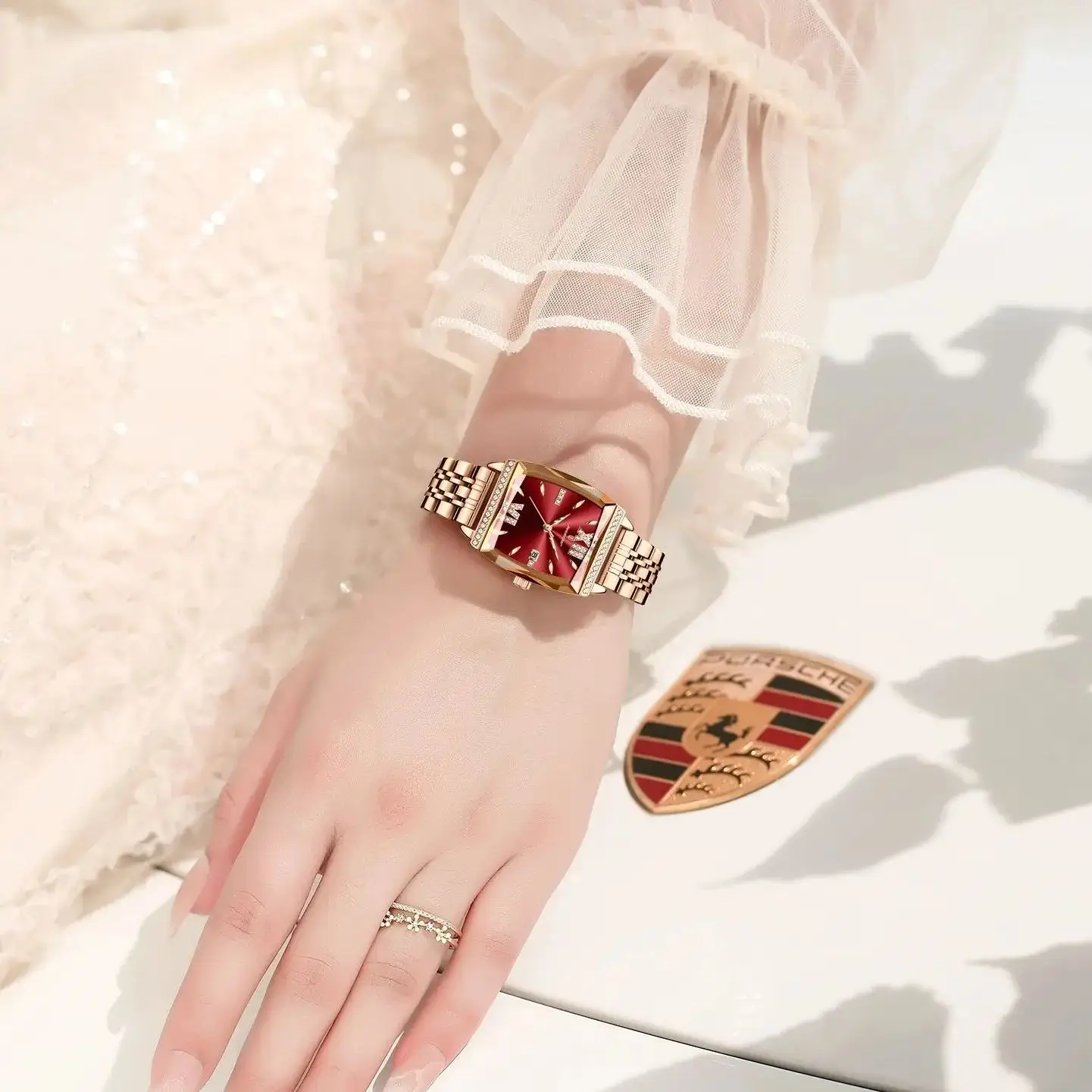 POEDAGAR Jam Tangan Mewah Berlian untuk Wanita Jam Tangan Kuarsa Wanita Tanggal Tahan Air Kualitas Tinggi Jam Tangan Wanita Baja Tahan Karat Reloj + Kotak