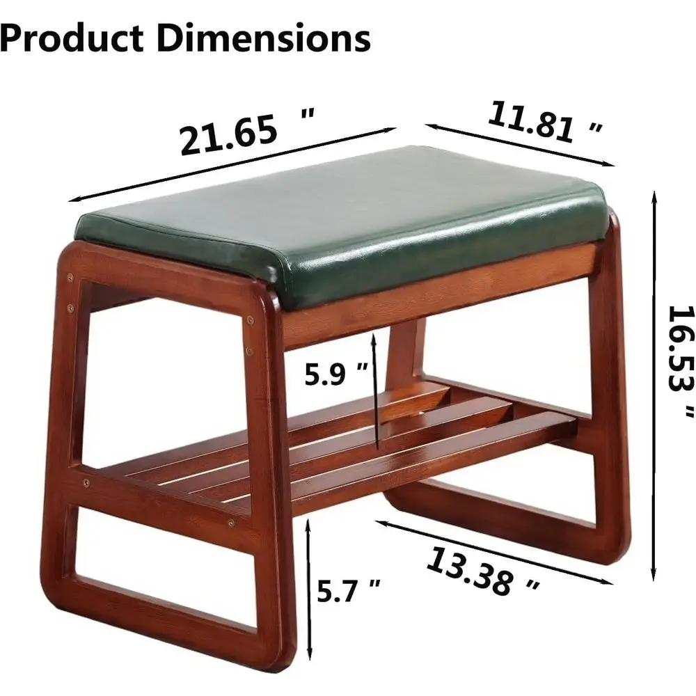 Grün gepolsterte Schuhbank aus massivem Holz für den Eingangsbereich, Flur – 21,65