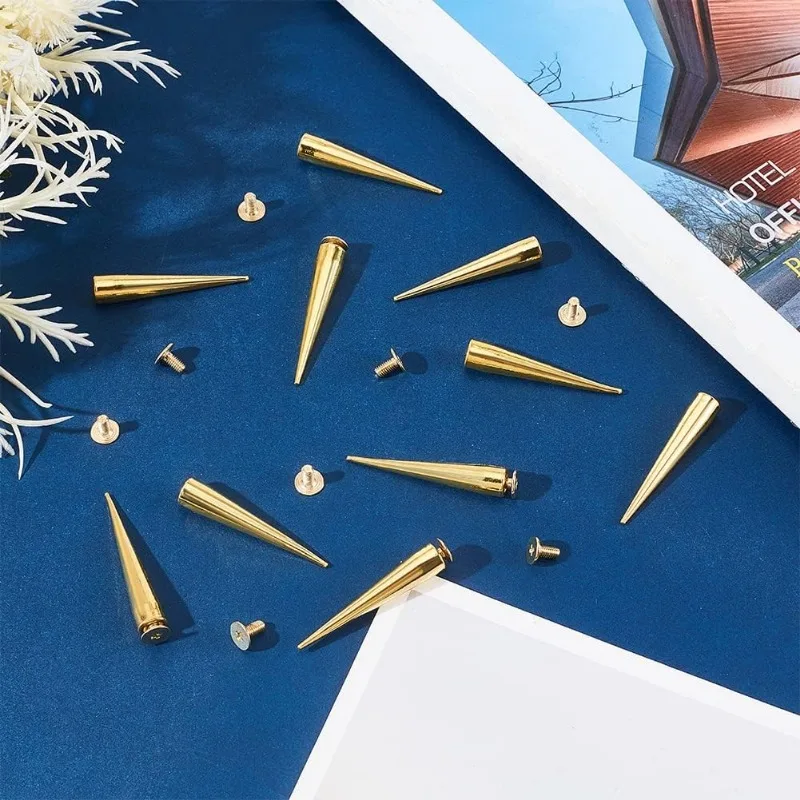 70pcs 35 Sets Bullet Spike Cone Studs Alloy Cone Spikes Screwback Studs Golden Rock Style Bullet Rivets for DIY Leather Crafts