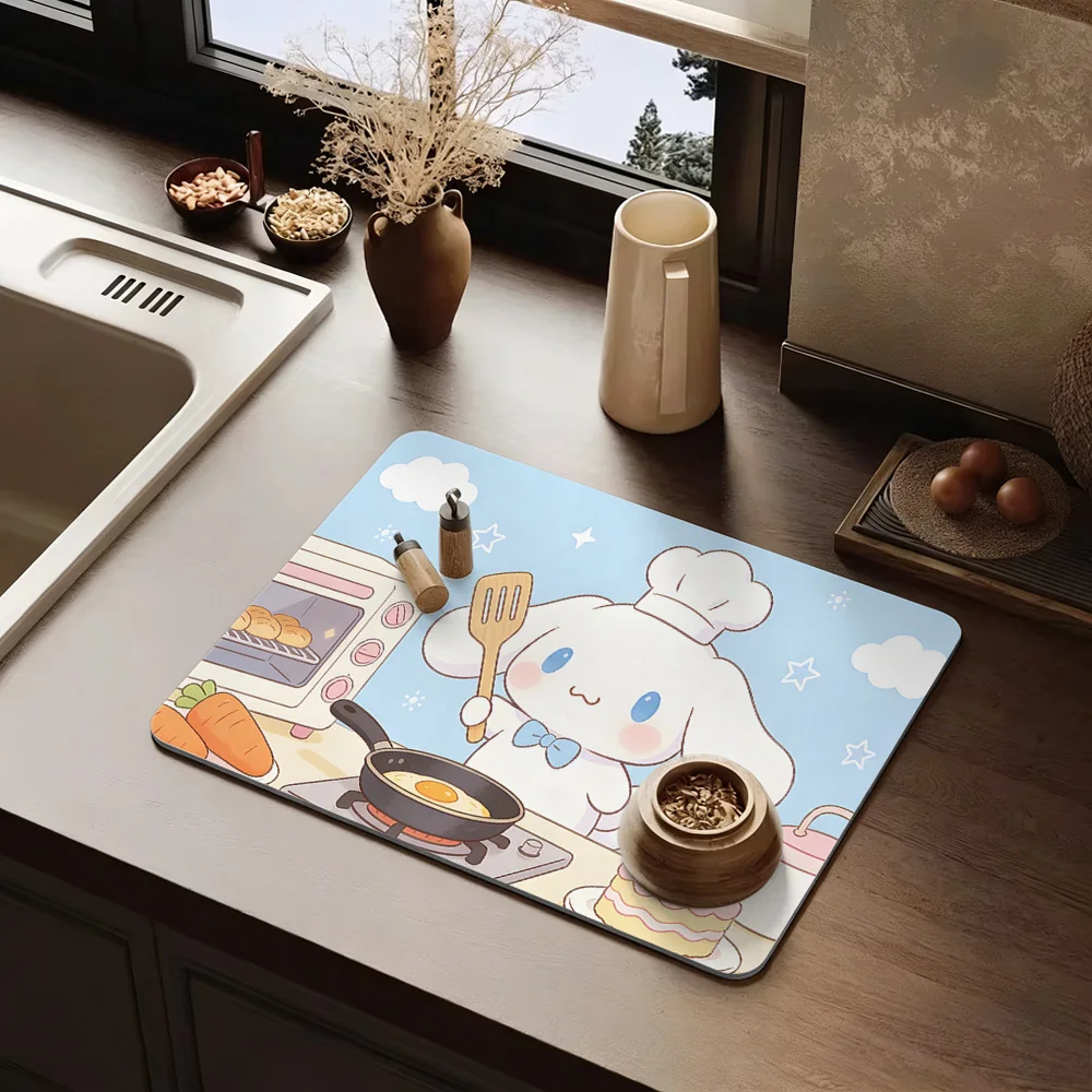 

Fried Egg Chef Cinnamoroll Table Mat Non-Slip Rubber Base Washable Cloth Cute Decorative Placemat