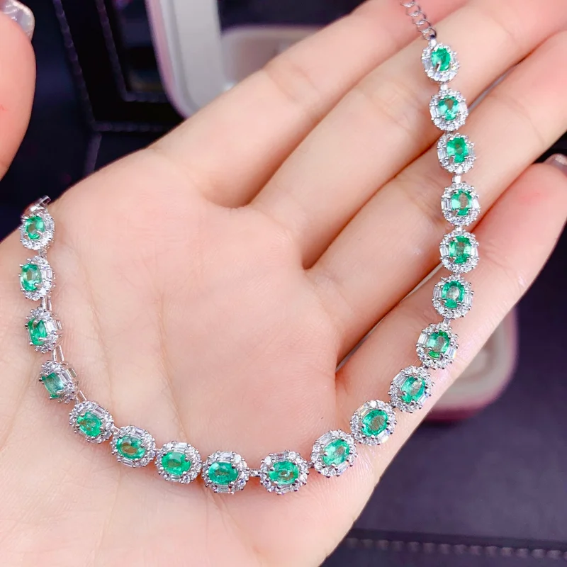 

Luxury Charming Green Emerald Gem Bracelet Women Silver Ornament Jewelry Natural Gem Fashion Girl Present Birthday Party Gift